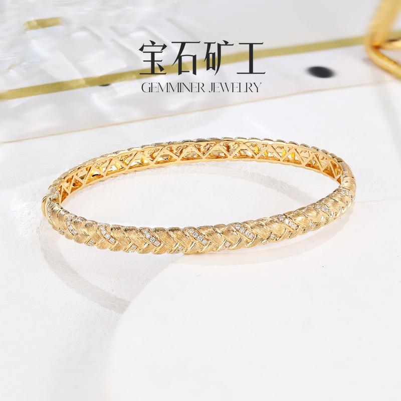 Gem Miner 18K Gold Diamond Bracelet Braided Style Diamond Bracelet Ring