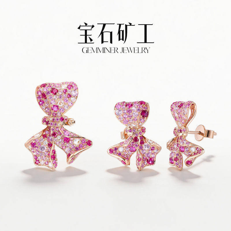Gemstone Miner 【Cherry Maruko-Chan】18K Gold Pink Sapphire Bow Pendant Gemstone Miner 【Cherry Maruko-Chan】18K Gold Pink Sapphire Bow Pendant
