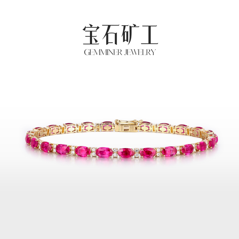Gem Miner 18K Gold Unheated Ruby Bracelet Full Circle Diamond Classic Bracelet Earrings