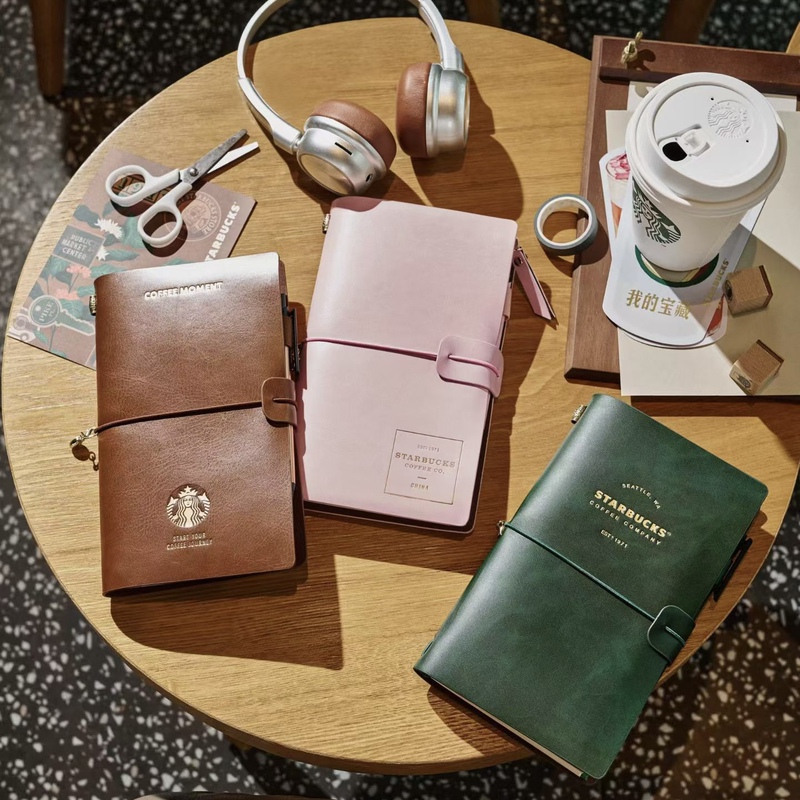Starbucks Notebook with Durable Cover, Portable for Daily Notes, High-Quality Leather in Pink, Green, and Brown Color Scheme, Suitable for Gifting Starbucks Notebook with Durable Cover, Portable for Daily Notes, High-Quality Leather in Pink, Green, and Brown Color Scheme, Suitable for Gifting