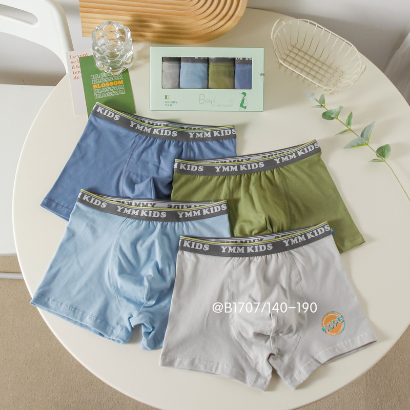 Coke Pear Boys Underwear Boys Boxer Briefs Students Pure Color Combed Cotton Shorts Teenagers Big Children Wide-Brimmed Pants