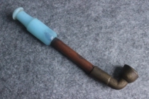 Republic of China old copper smoke rod Brass smoke pot feeder cigarette nozzle Bamboo rod fidelity total length 14 5cm ZZ 792