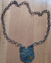 Qing Dynasty old silver burning blue enamel color evil spirits gossip brand hanging silver chain necklace height 45mm YY 1341