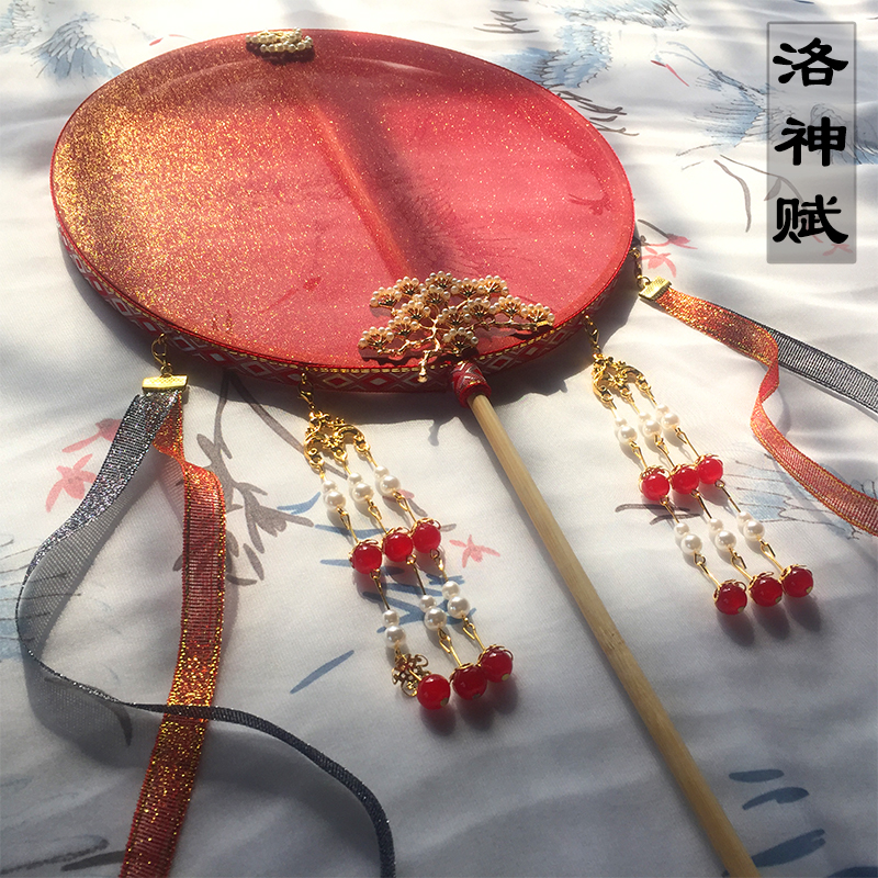 Antique long handle fan tassel fan Chinese style female Hanfu photo DIY material package bride wedding fan