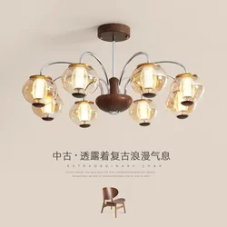 French Mid-Century Style Living Room Lamp, American Retro Vintage Dining Room Study Lamp, Walnut Wood Bedroom Room Chandelier