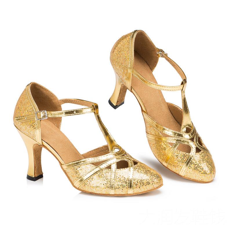 Group Purchase Discount: Women's Latin Dance Shoes, Gold Sequin, Medium-High Heel, Suitable for Square Dance, Ballroom Dance, and Performance Shoes