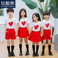 Quần áo vườn mùa hè phù hợp với quần áo cotton Áo thun tay ngắn cho trẻ em phục vụ lớp học hè học sinh đồng phục váy đỏ và trắng - Đồng phục trường học / tùy chỉnh thực hiện quan ao tre em