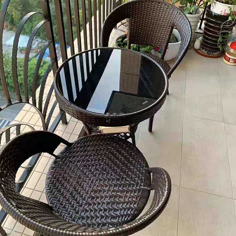 Rattan small tea table outdoor leisure square table and chair three-piece set of rattan chair three-piece set of simple tempered glass tea table