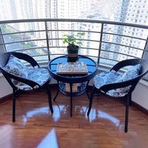 Simple balcony small table and chair Rattan small round table Tempered glass tea table Household round small tea table Tea table and chair combination