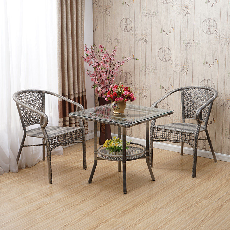 Rattan chair balcony table and chair three-piece woven furniture combination living room outdoor table and chair rattan chair iron art