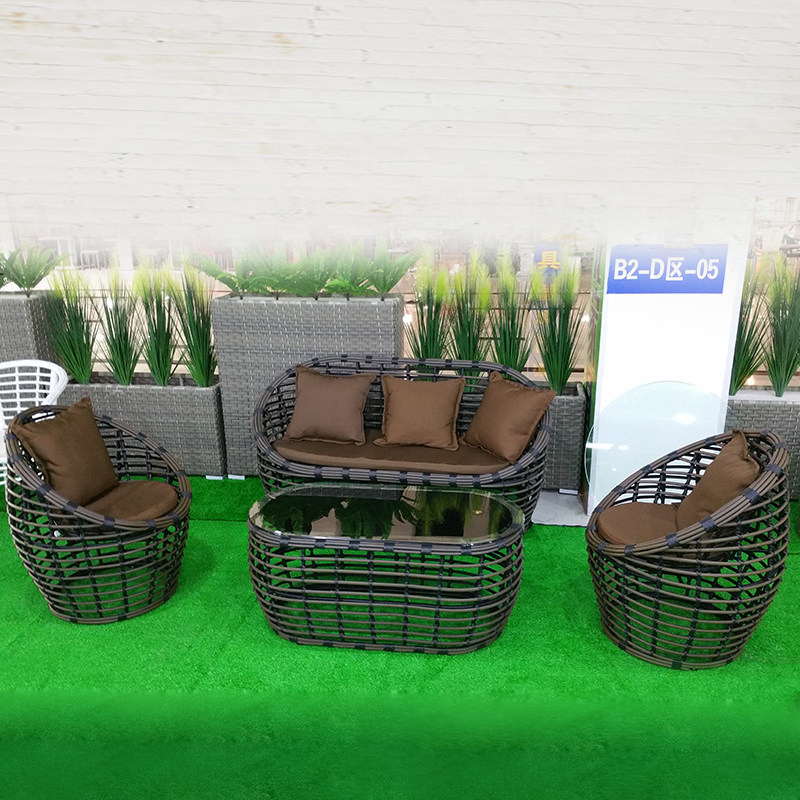 Casual Sofa Trio Rattan Chair Tea Table Combination Outdoor Rattan sofa Four sets Combined Hand Woven Rattan Sofa