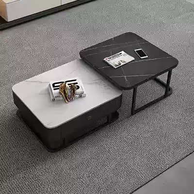 Italian simple rock board coffee table living room marble size coffee table combination Iron Square retractable mother coffee table
