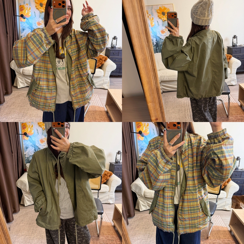 Divine-Level Coat! Can Be Worn on Both Sides, Casual Large Plaid Stand-Up Collar Fashionable Trench Coat Jacket, Korean Style Divine-Level Coat! Can Be Worn on Both Sides, Casual Large Plaid Stand-Up Collar Fashionable Trench Coat Jacket, Korean Style