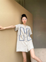 2021 Xia Xiaoxiang thousand bird grid dress long line contrast color celebrity temperament style plaid shirt dress women