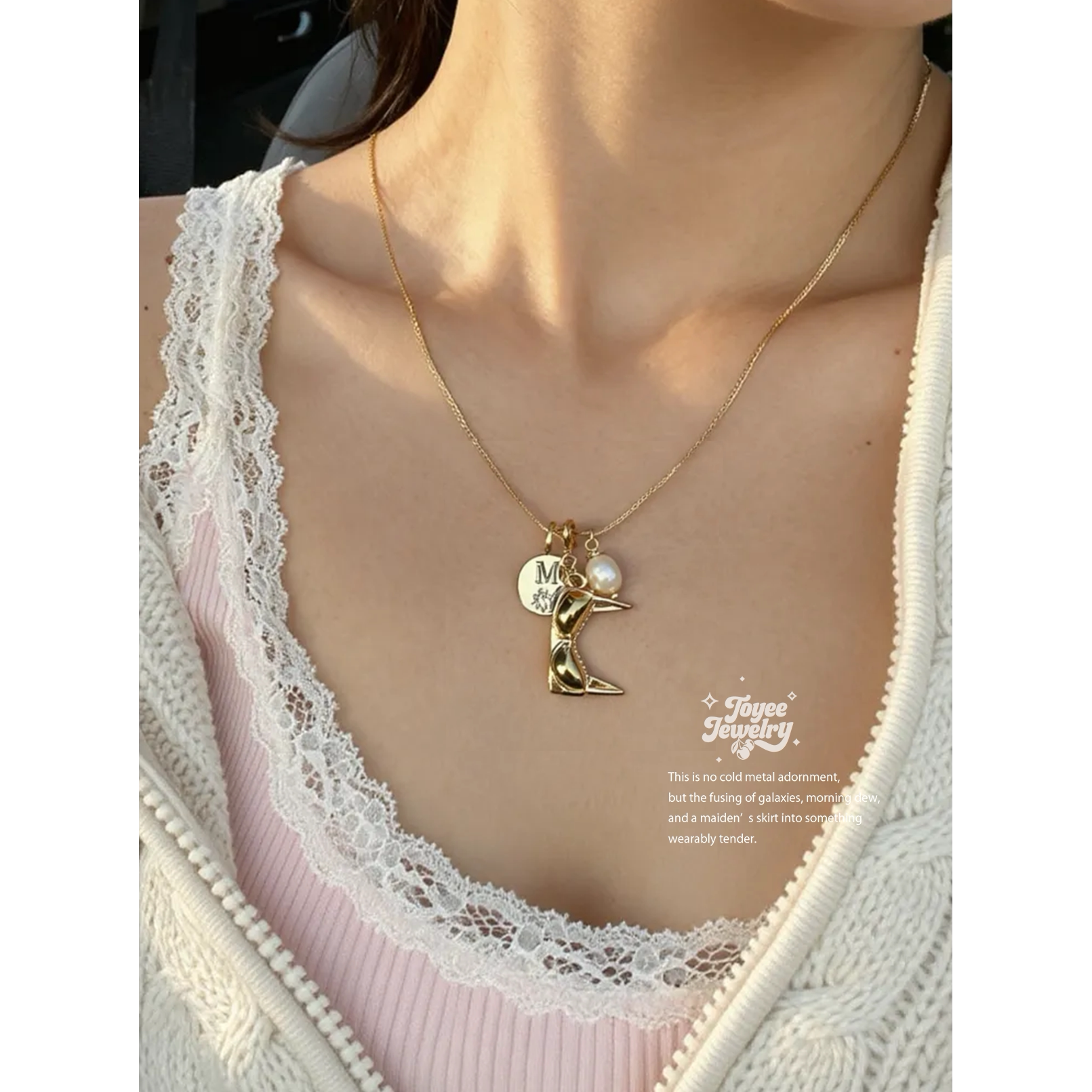 gold pearl multi pendant necklace – personalized letter charm jewelry