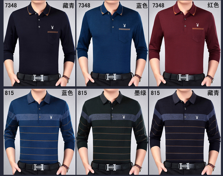 Mùa xuân trung niên của nam giới dài tay T-shirt bông ve áo người đàn ông trung niên của cha mỏng phần t-shirt daddy