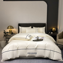 Fashion minimalist High water washed genuine silk 4 sets silk slip and breathable pro-skin cool ice silk bedsheet bed sheet Quilt Cover