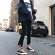 Mùa thu phong cách Hàn Quốc chic slim slim quần jeans không đều nữ cao eo hoang dã quần tây sinh viên chín quần quần jean nữ cạp cao Quần jean