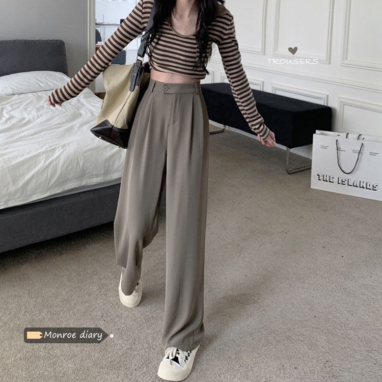 2022 Spring Autumn New Women's Clothing High Waist Display Slim Casual Straight Drum Pants Black Western Dress Pants Do N't Make Broadlegged Pants Long Pants