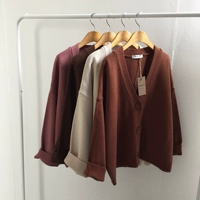 Mùa thu Hàn Quốc phụ nữ lỏng lẻo áo ngực dài tay áo len áo len retro áo len hoang dã áo khoác cardigan nữ