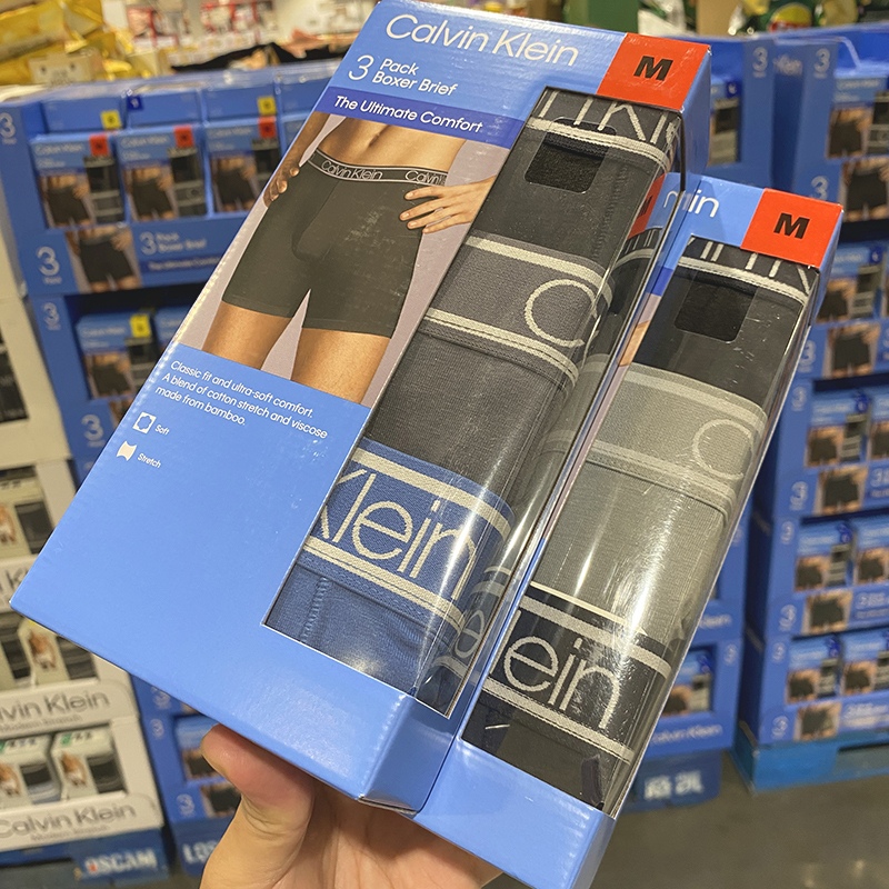 Imported Calvin Klein Ck Men's Underwear, 3 Pairs, Antibacterial, Breathable, Mid-Waist Boxer Briefs, Genuine, Purchased from Costco