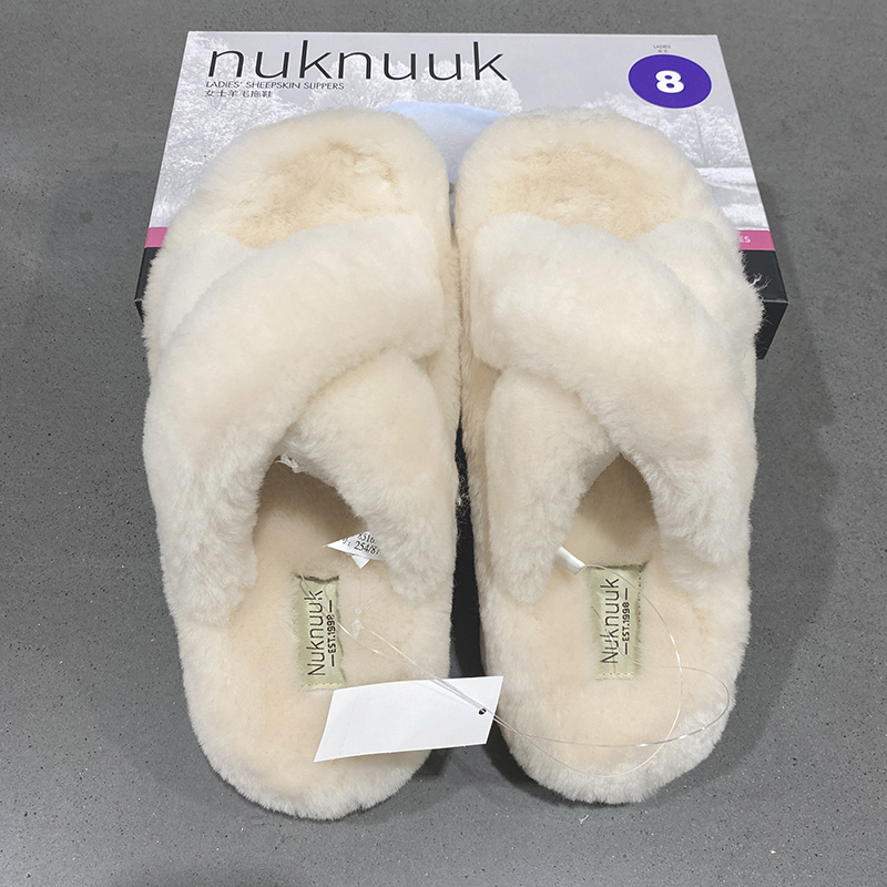 25 Models of Sam's Costco Women's Fairy-Like Ultra-Thick Cross-Over Autumn and Winter Wool Slippers with Integrated Leather and Fur, Non-Slip