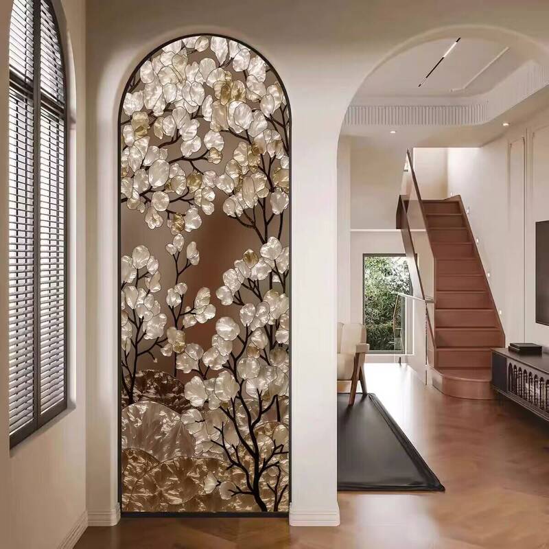 Cloisonné Enamel French-Style European Art Glass Screen Partition Wall Decoration for Living Room, Bedroom, Dining Room, Ceiling-To-Floor