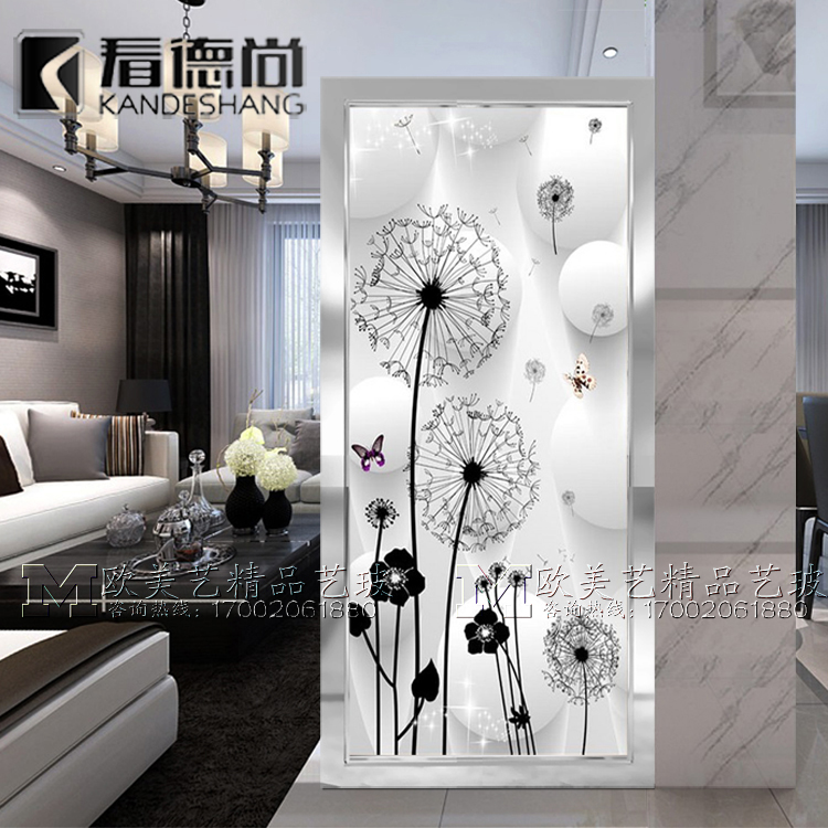 (European and American art)Carved art glass simple entrance aisle tempered screen partition background gorgeous dandelion