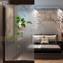 Art glass entrance screen aisle sliding door shoe cabinet tempered home improvement seat screen living room partition modern simple green leaves