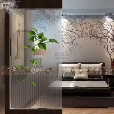 Art glass entrance screen aisle sliding door shoe cabinet tempered home improvement seat screen living room compartment modern simple green leaves