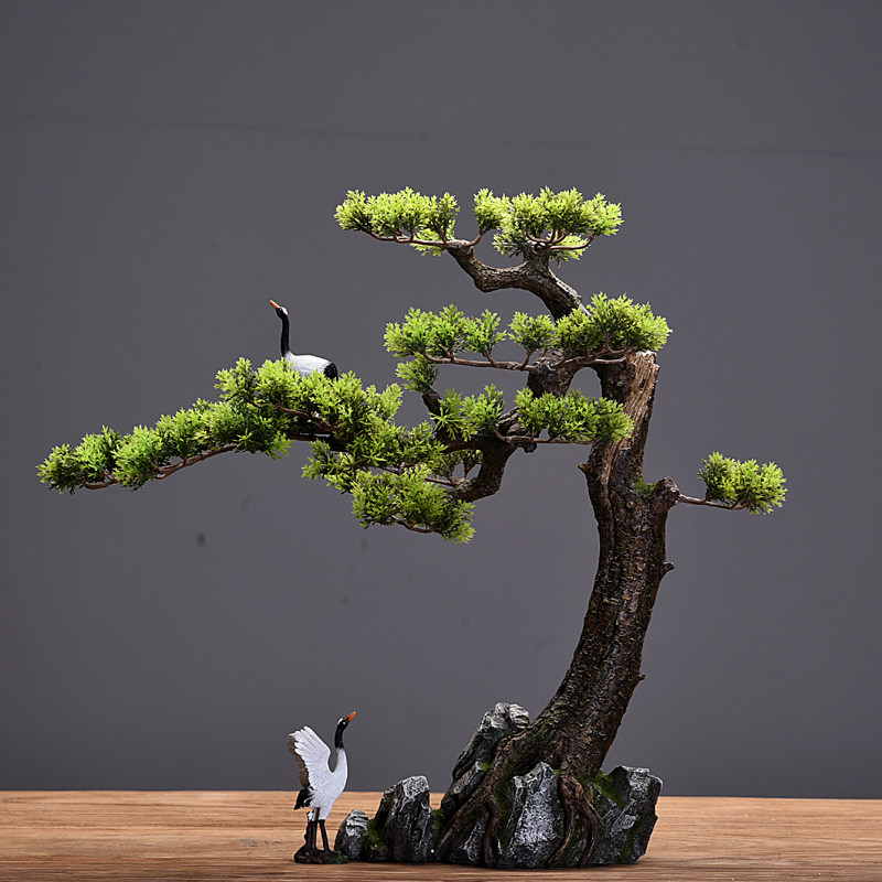 New Chinese-style simulation welcoming pine resin ornaments creative pine crane living room porch hotel model room home decorations