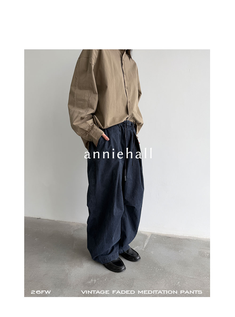 Anniehall Vintage Garment-Dyed Wide-Leg Pants