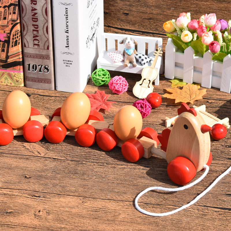 Infant toddler toddler chicken dragging egg hand pull rope pull cord toy car 1-2-3 years old male and female baby toddler