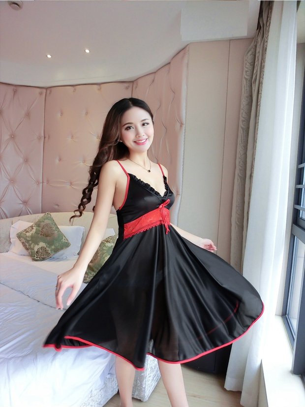 Sexy ren cám dỗ đồ lót dây đeo váy ngủ nữ mùa hè lỏng kích thước lớn băng lụa đồ ngủ gợi cảm cực cám dỗ váy ngủ dài tay