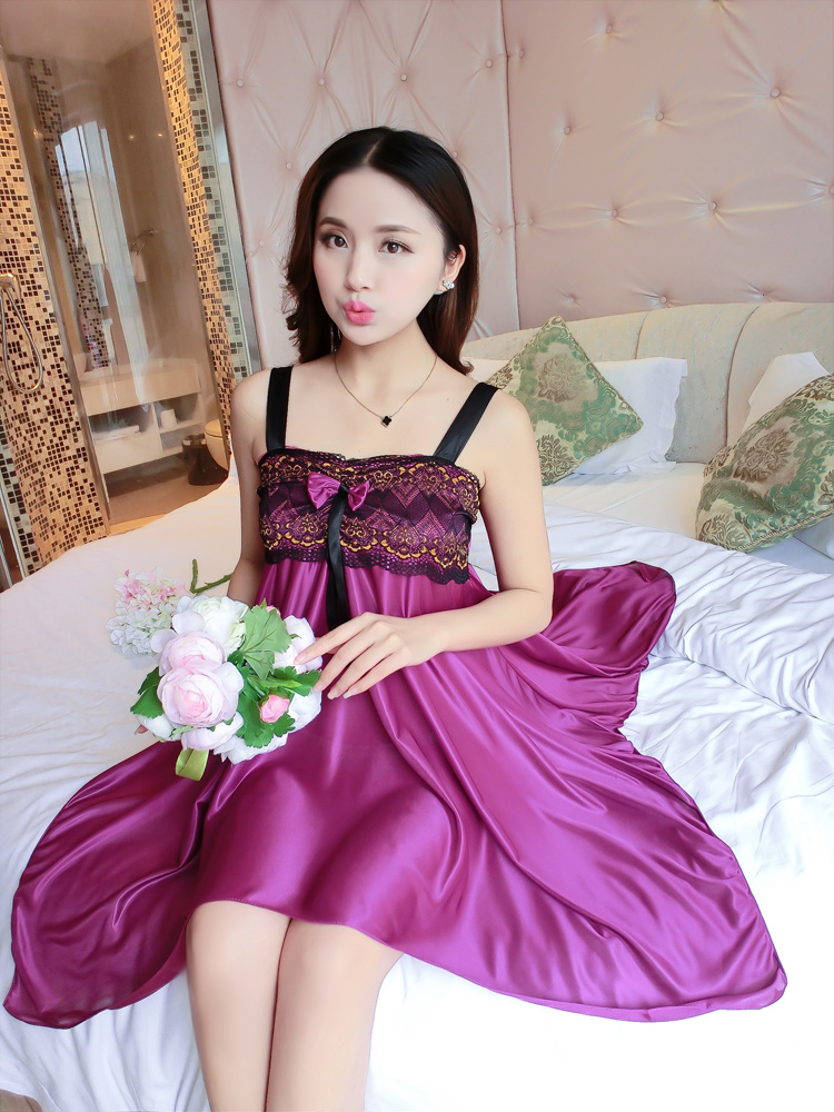 Váy ngủ bằng vải lụa kéo sợi của phụ nữ mùa hè băng lụa mỏng phần cám dỗ đồ ngủ lỏng mùa hè váy ngắn thủy triều váy đầm đẹp
