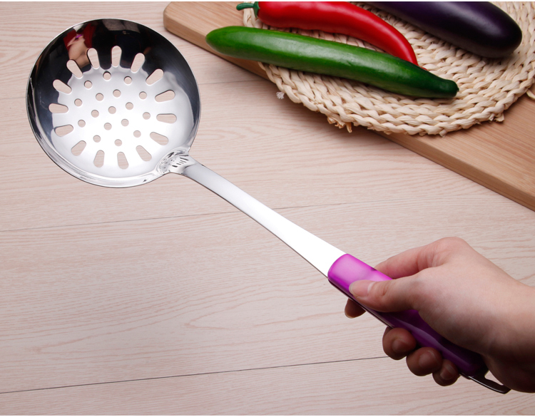 Thép không gỉ colander muỗng lớn bếp cháo súp dụng cụ nhà bếp gia đình dài tay cầm cháo muỗng súp nồi lẩu muỗng kệ đựng gia vị trong tủ bếp