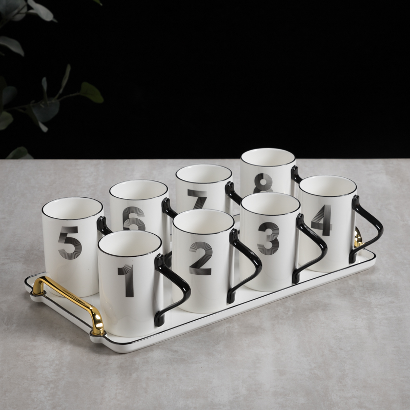 Ceramic water glass 8 Macs cups Porcelain Tray Suit Home 4 Ceramic Digital Cups Cold Kettle With Boiled Water 12