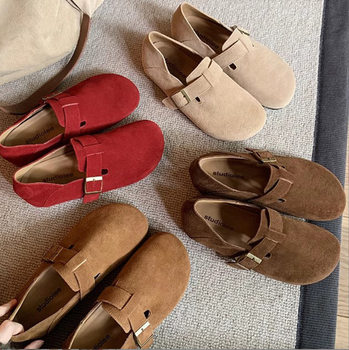 Soft cowhide ~ soft sole genuine leather one foot pedal full cover heel buckle single shoes lazy shoes big toe birken women's single shoes