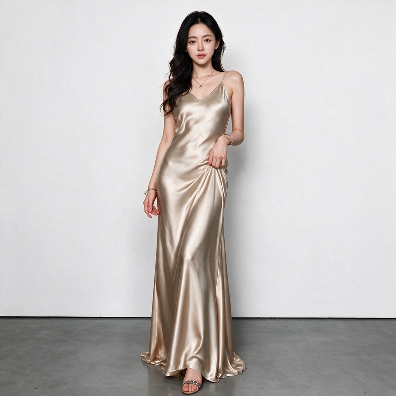 Extra-Long 2026 Haute Couture Light Luxury Imported Triacetate Satin Slimming Spaghetti Strap Floor-Length Dress Evening Gown Extra-Long 2026 Haute Couture Light Luxury Imported Triacetate Satin Slimming Spaghetti Strap Floor-Length Dress Evening Gown
