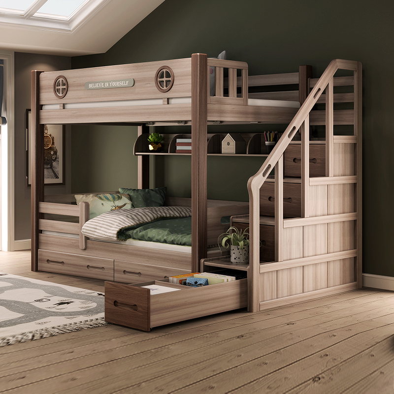 Full solid wood Children's bed parallel up and down beds Two floors high and low beds Tongwide double bed primary and secondary bed small family type multifunction