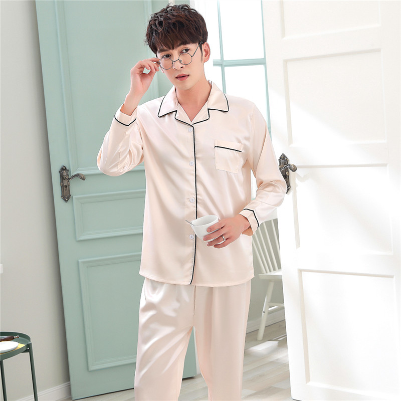 Mùa xuân và mùa thu dài tay đồ ngủ nam mùa hè mỏng băng lụa đồ ngủ đôi nam lụa dịch vụ nhà kích thước lớn phù hợp với giản dị bộ bông ấp áp mùa đông nam nữ