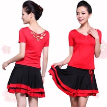  Summer new square dance skirt suit short-sleeved performance suit Adult female Latin dance suit practice dance short skirt