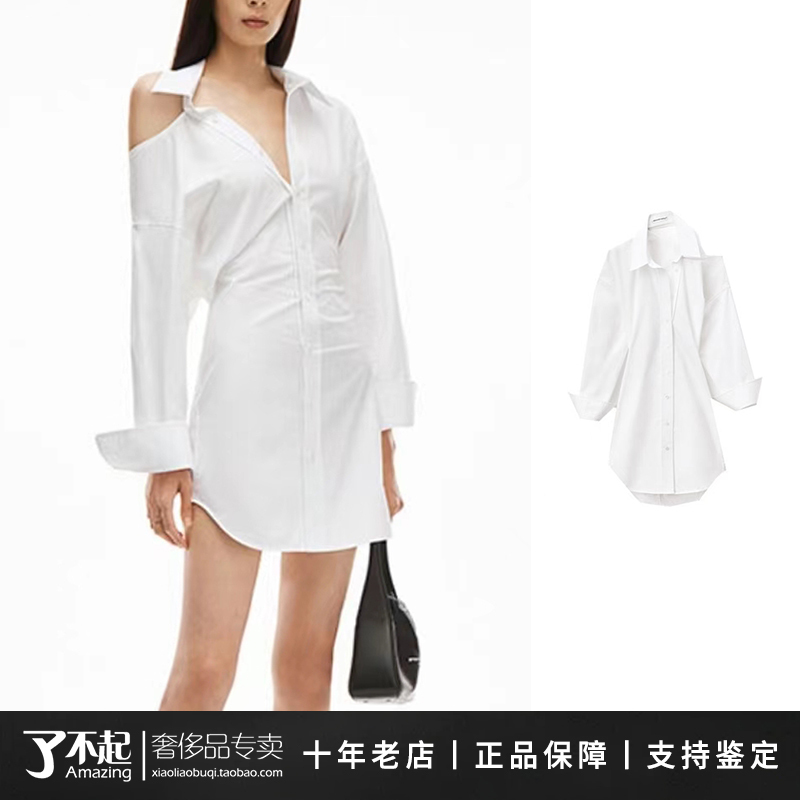 Authentic Alexanderwang Ss22 Off-The-Shoulder Long-Sleeved Shirt Dress 4Wc1226442