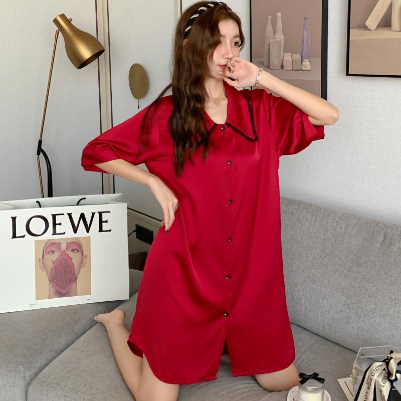 MAJE MANTAS ice silk nightdress women's spring and summer sexy sweet short-sleeved high-quality shirt pajamas home clothes