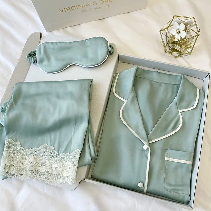 MAJE MANTAS silk pajamas women's spring and autumn 2021 new long-sleeved ice silk homewear two-piece suit