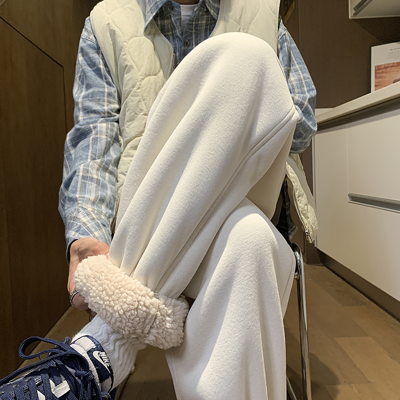 Lamb Sweatpants Children New 2023 Pops Leather Pants Autumn Winter Plus Suede Thickened Sports Pants Loose big-size cotton pants-Taobao