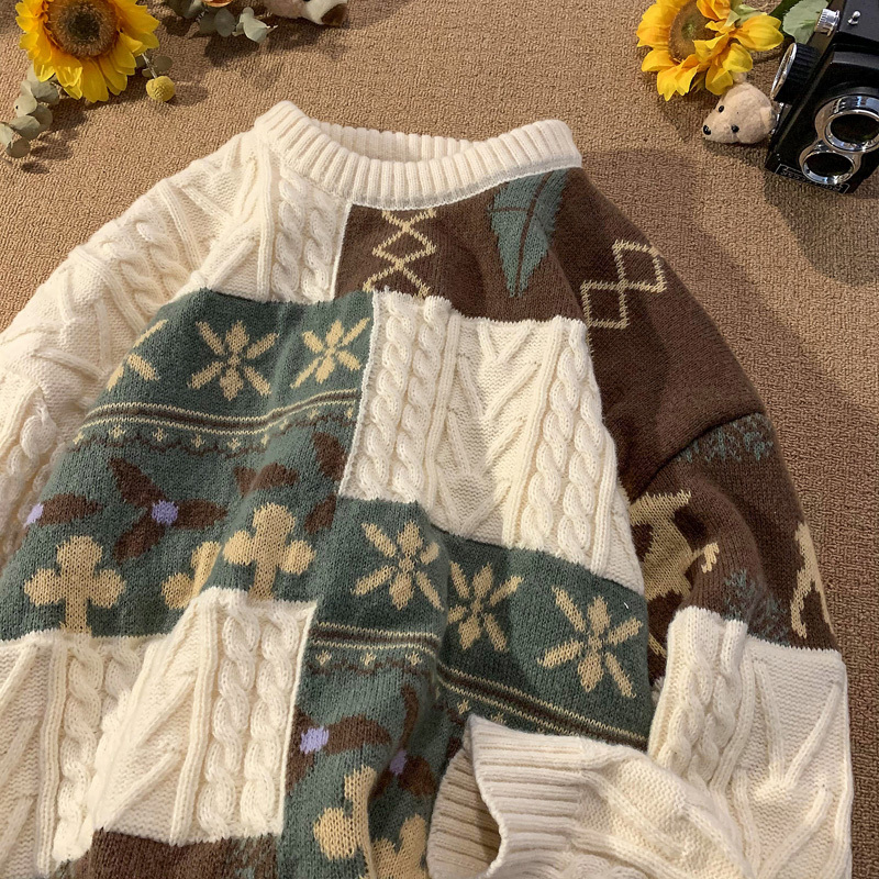 Round Neck Lazy Style Sweater for Women, Autumn and Winter 2025 New Vintage Thick Knit Cardigan, Loose Fit Inner Layer Base Shirt
