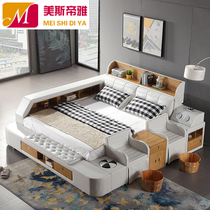 Tatami bed master bedroom modern simple double 1 8 meters leather bed bedroom small apartment multifunctional smart wedding bed