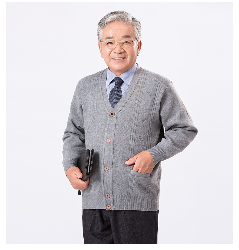 Lỏng trung niên người đàn ông áo len cardigan ông nội váy cha đan v- cổ áo mùa xuân và mùa thu cũ thường áo khoác