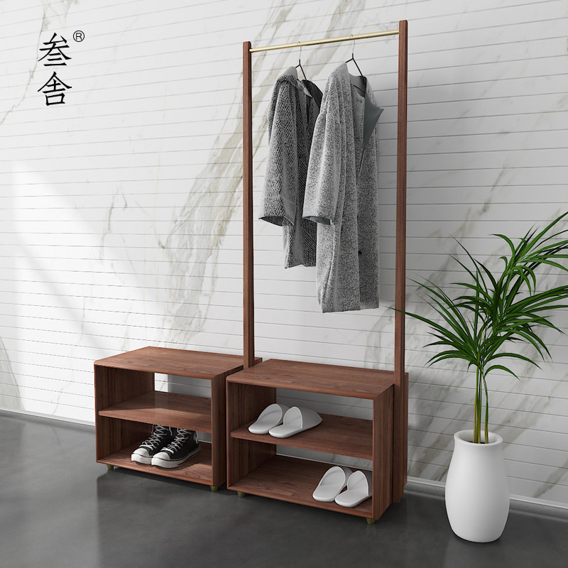 Sanshe Nordic minimalist coat rack hanger black walnut solid wood floor rack storage cabinet multi-functional rack D2